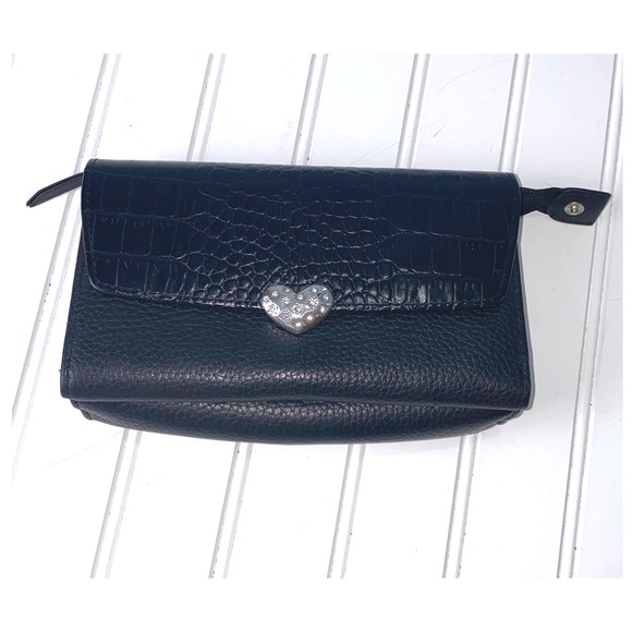 Brighton Handbags - Brighton Black Leather Wallet Embossed‎ Heart Details Croc Flap Convertible
